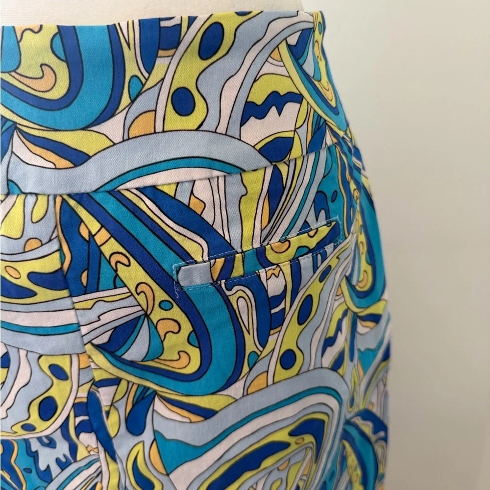 Lulu-B Size 4 Blue & Yellow Psychedelic Print Skort | Golf Resort Stretch Skirt